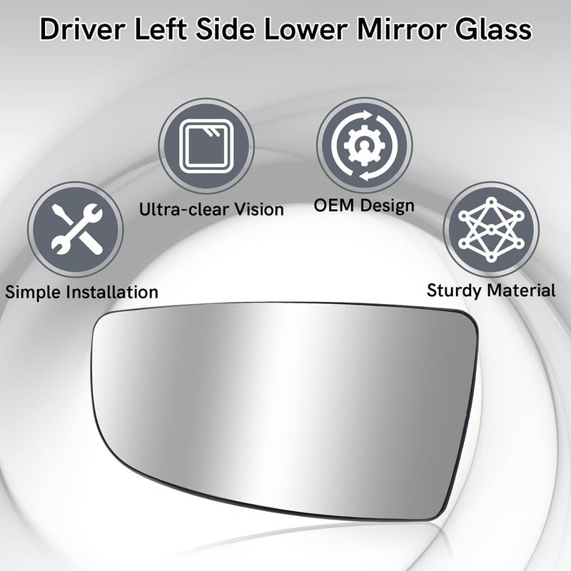 TOP-MAX Driver Left Side Lower Mirror Glass fit Ford Transit T150 250 350 2015 2016 2017 2018 2019 2020 2021 2022 2023 MK8, Left Side View Convex Mirror Glass with Backing Plate - Image 5